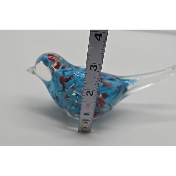 Hand Blown Art Glass Bird Paperweight Sommerso Blue & Red - Picture 8 of 8